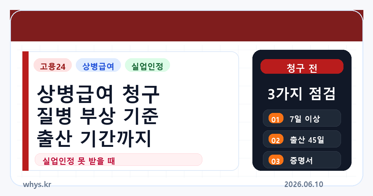고용24 상병급여 청구, 질병 부상 출산으로 실업인정 못 받을 때 기준