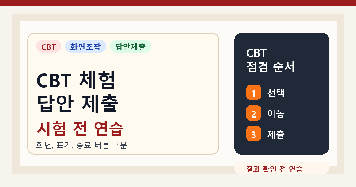 큐넷 CBT 체험하기, 필기시험 전 답안 제출 화면 확인 기준