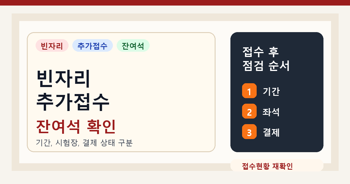 큐넷 빈자리 추가접수 기준, 정기 접수 후 잔여석 확인 순서