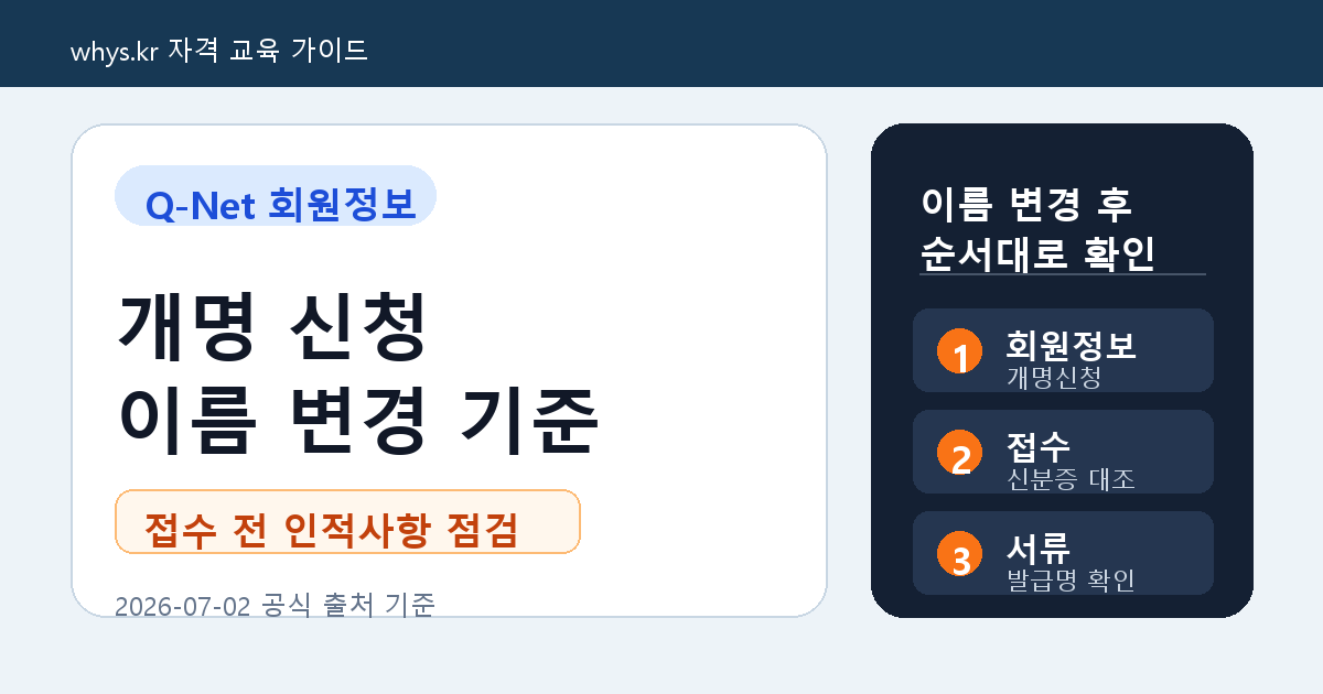 큐넷 개명 신청, 이름 변경 후 접수와 자격증 발급 전 확인 기준