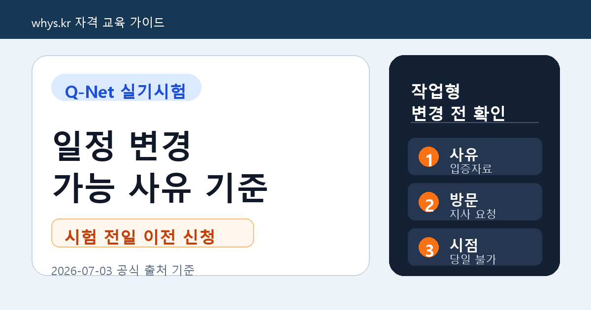 큐넷 실기시험 일정 변경 기준, 작업형 시험일자 바꿀 수 있는 사유