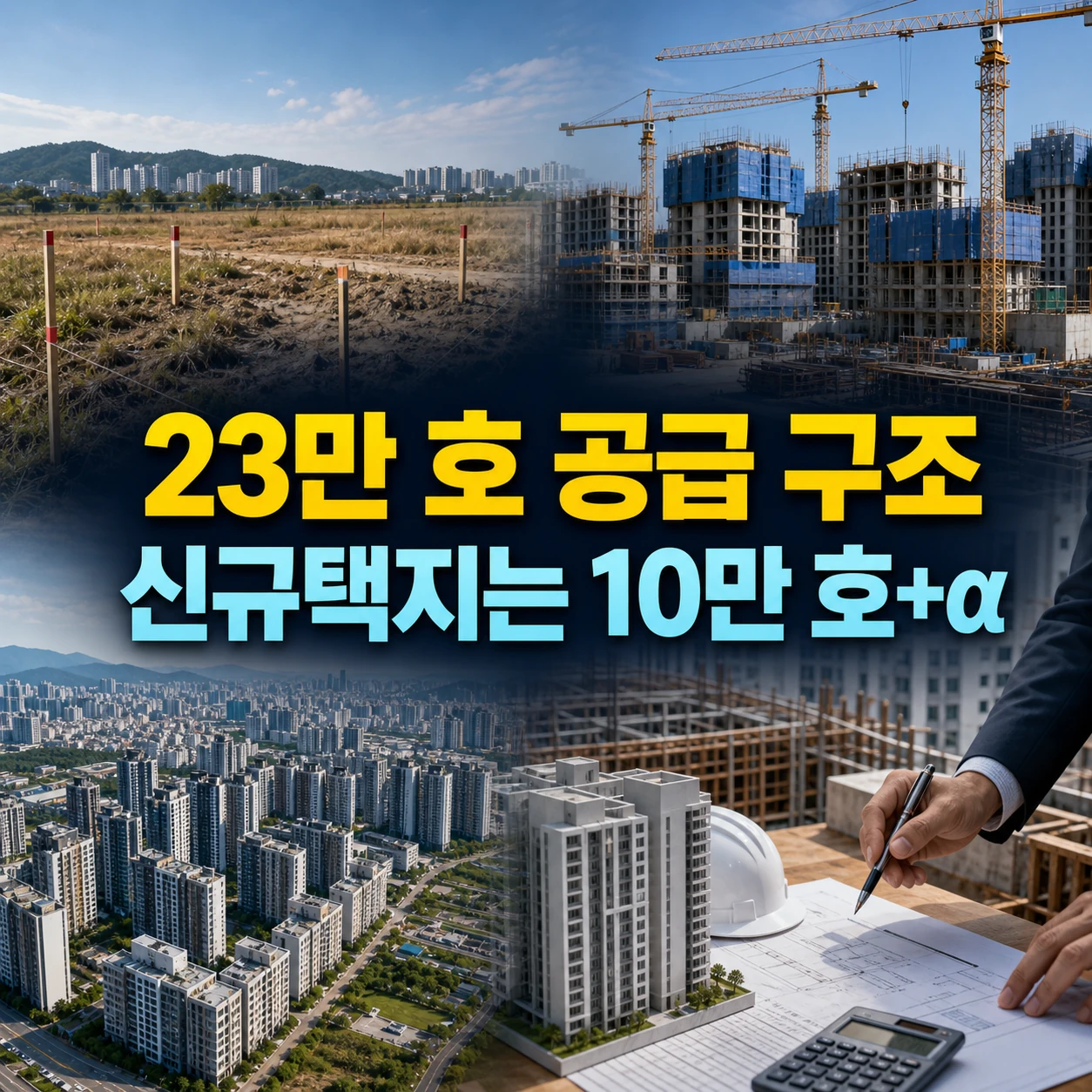 수도권 23만 호 공급효과 중 신규택지는 10만 호이고 기존 공공택지 도심 민간공급이 함께 포함된 구조 카드뉴스