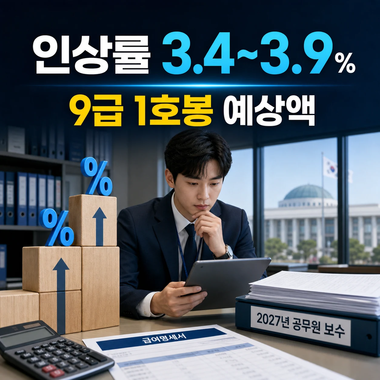 2027 공무원 봉급 인상률 3.4에서 3.9퍼센트 권고와 9급 1호봉 예상액 카드뉴스