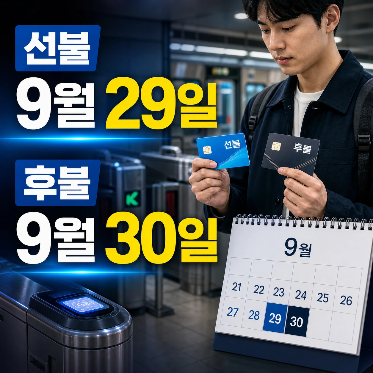 선불 기후동행카드는 9월 29일 후불 기후동행카드는 9월 30일까지 이용하는 일정 카드뉴스