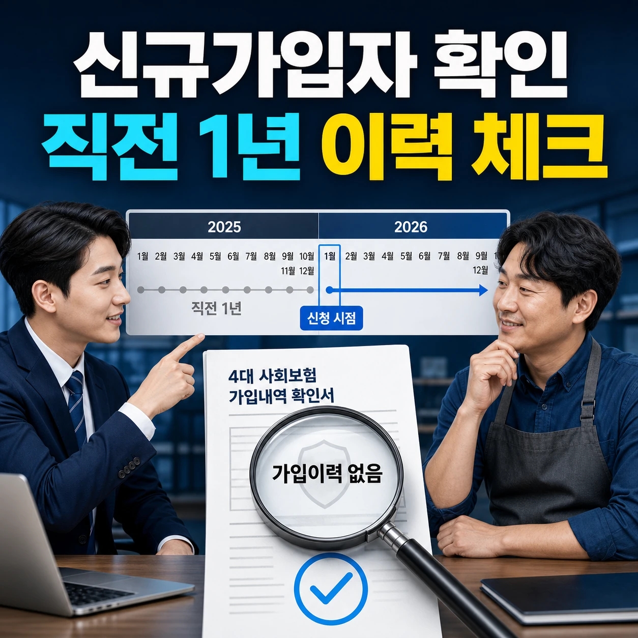 두루누리 신규가입자 지원신청일 직전 1년 사회보험 취득이력 확인 카드뉴스