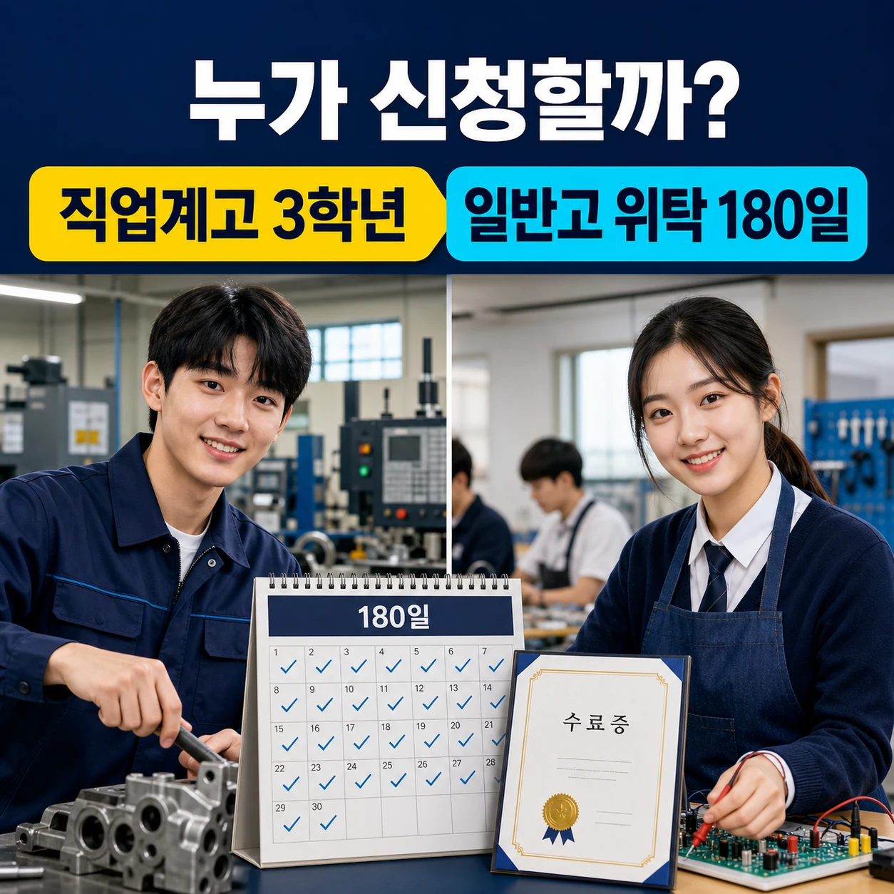 2026 고교취업연계 장려금 직업계고 3학년과 일반고 위탁과정 180일 신청대상 카드뉴스