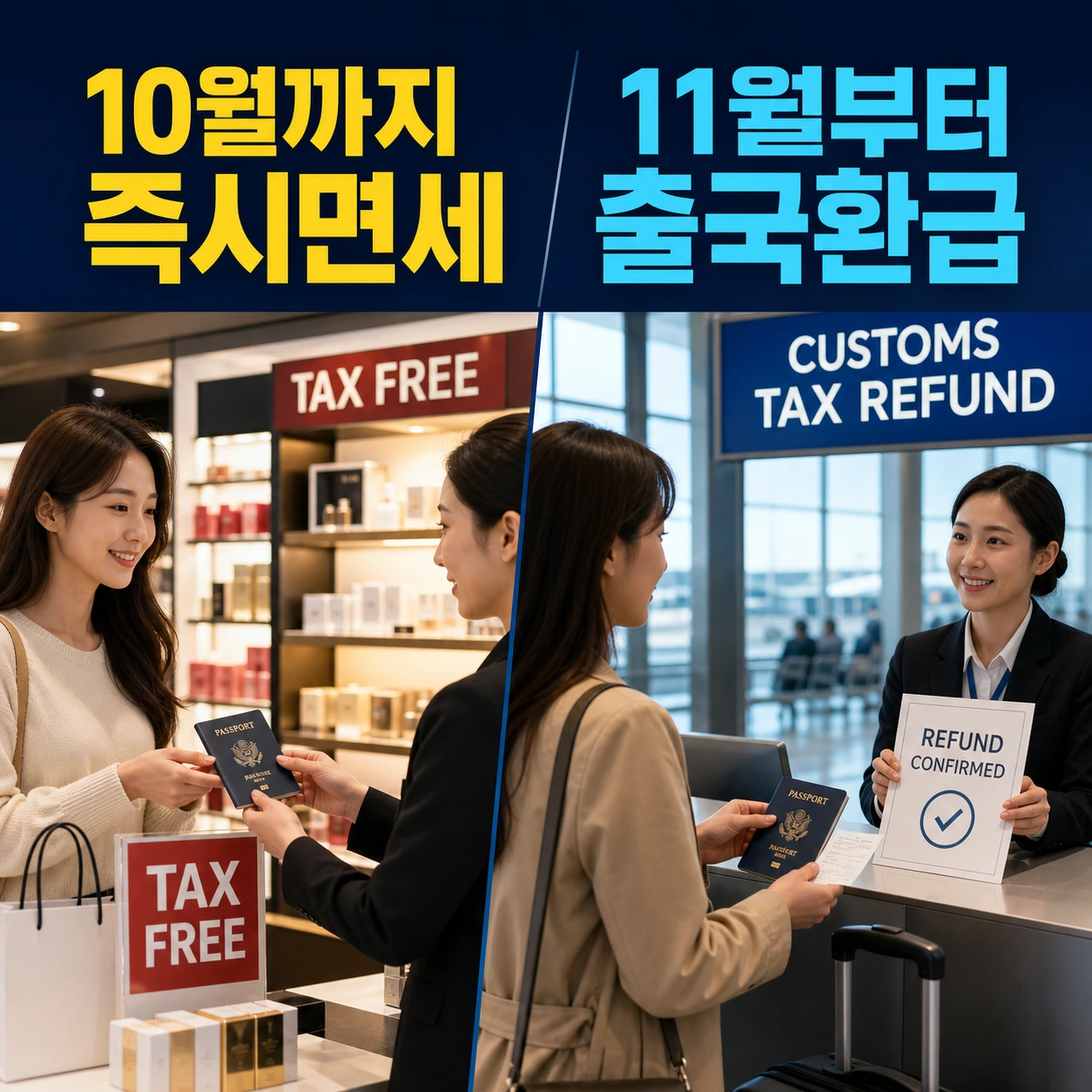 일본 면세제도 2026년 10월까지 즉시면세와 11월부터 출국환급 비교 카드뉴스