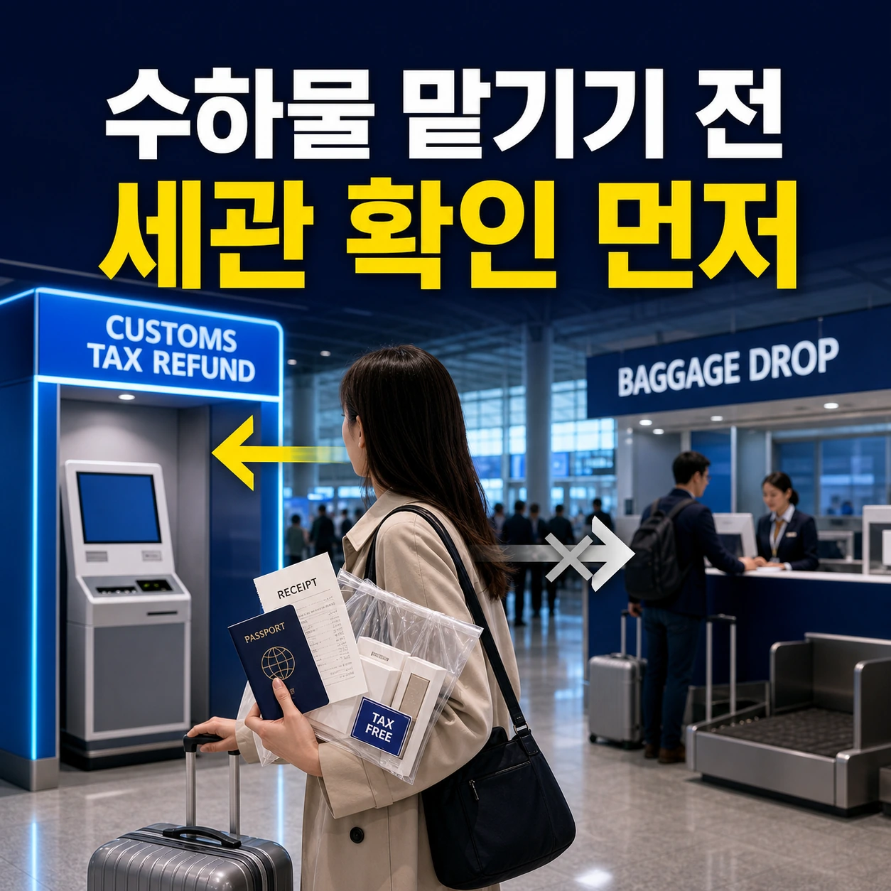 일본 공항 면세 환급은 위탁수하물을 맡기기 전 세관 확인이 먼저라는 카드뉴스