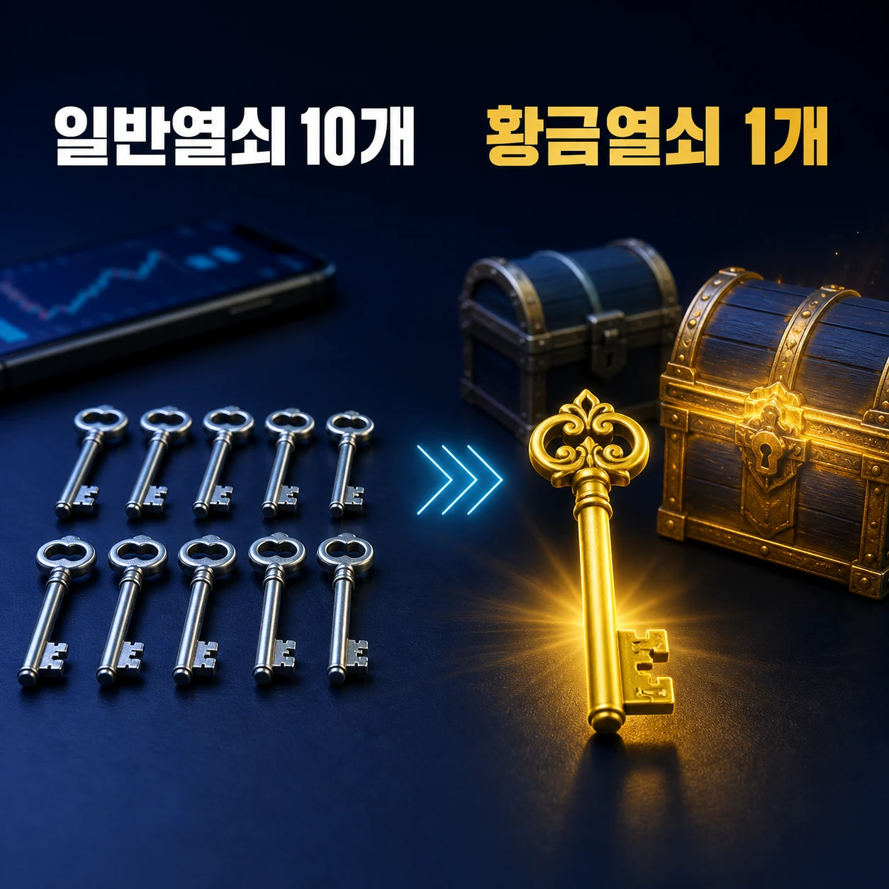 키움증권 보물상자 일반열쇠 10개를 황금열쇠 1개로 교환하는 조건 카드뉴스