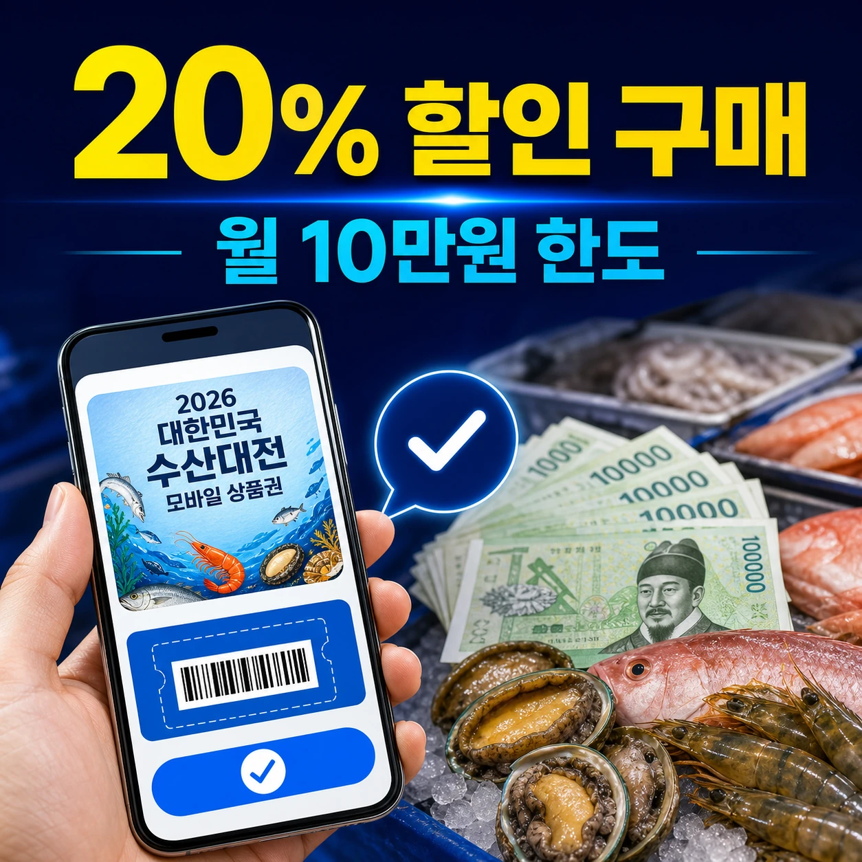 2026 대한민국 수산대전 모바일 상품권 20퍼센트 할인과 월 10만원 구매한도 카드뉴스
