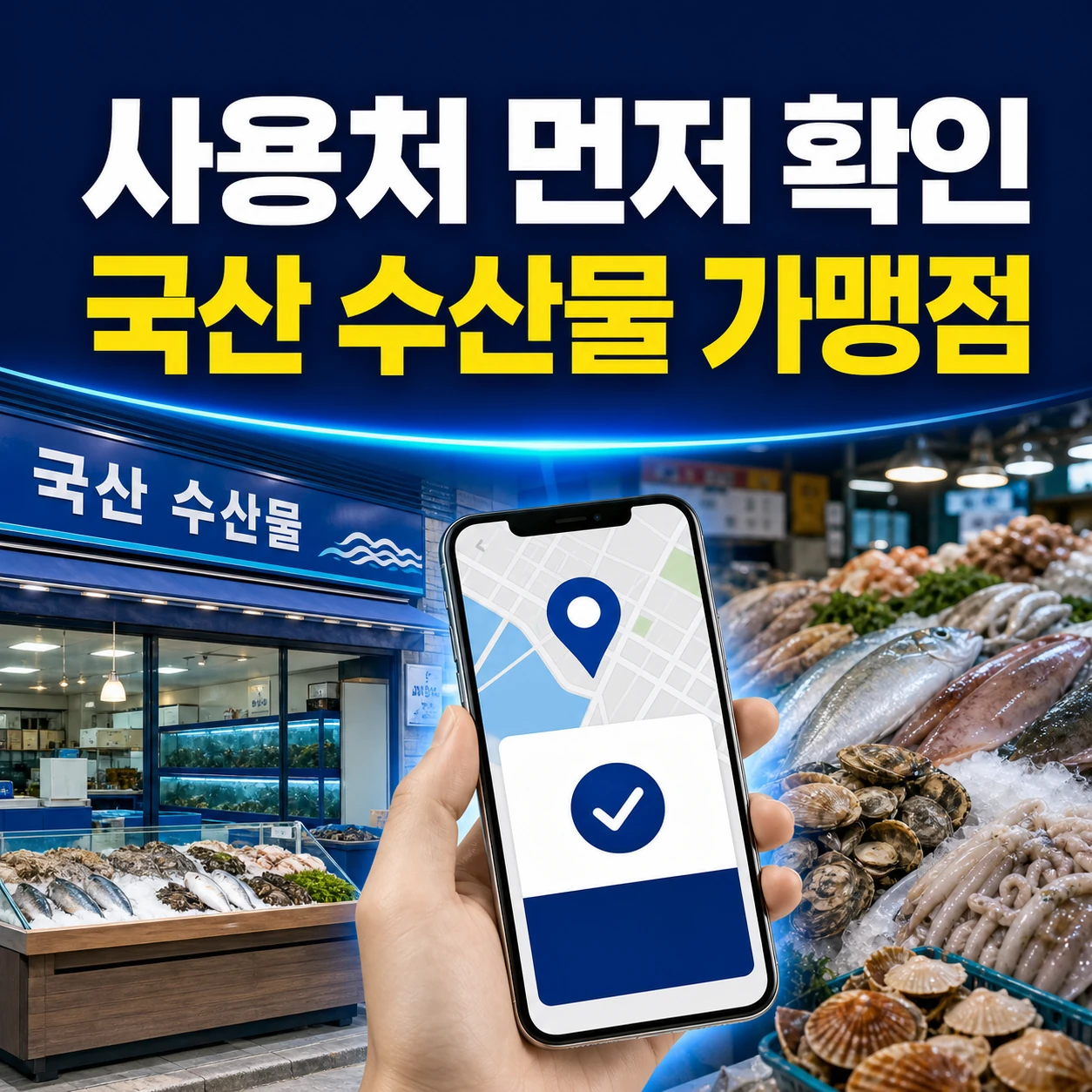 수산대전 상품권 사용처와 국산 수산물 전용 가맹점을 앱에서 확인하는 카드뉴스