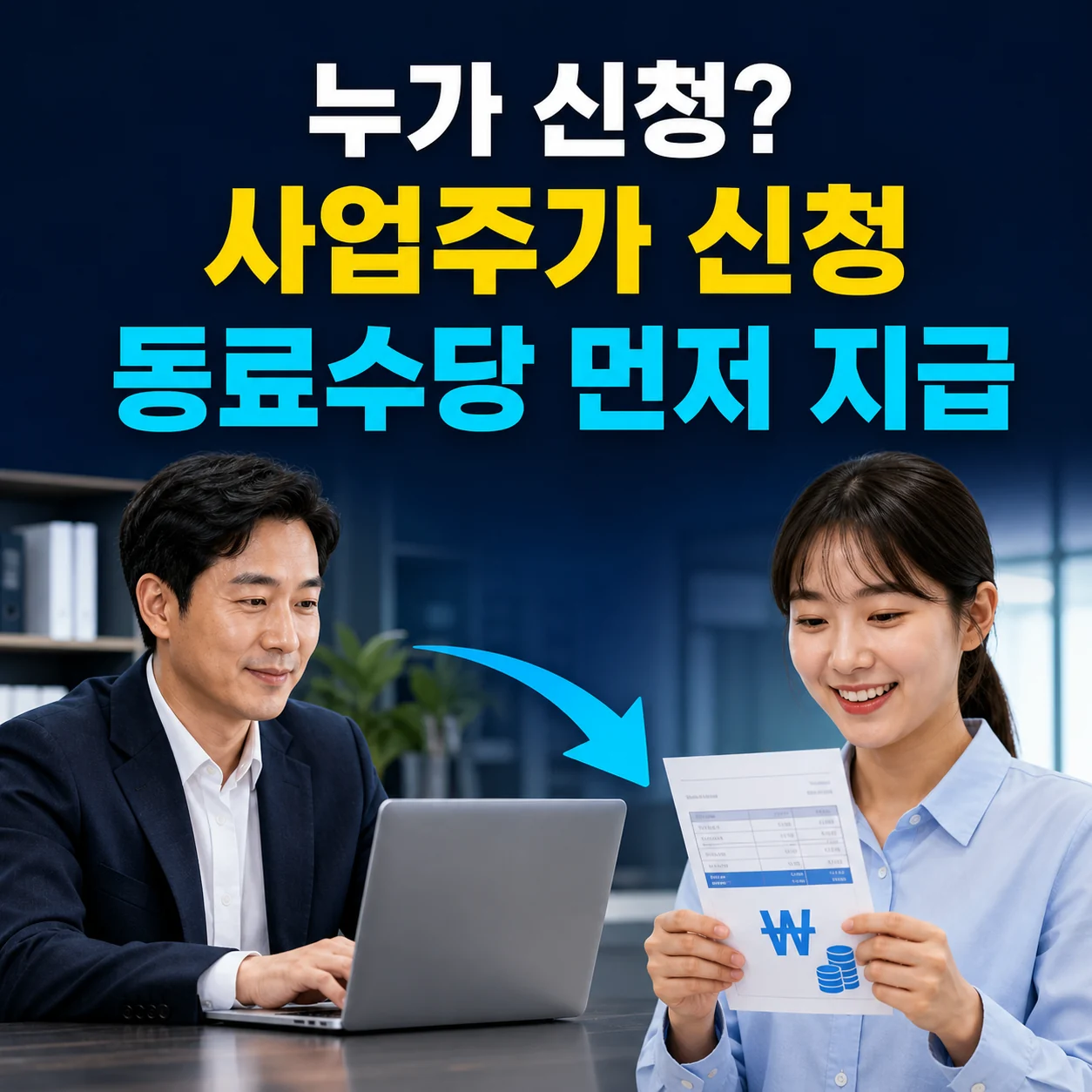 육아휴직 업무분담지원금은 사업주가 신청하고 동료수당을 먼저 지급하는 절차 카드뉴스