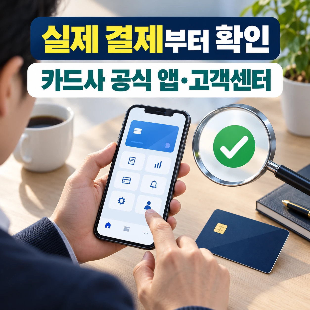 카드결제 보이스피싱 문자를 받은 뒤 카드사 공식 앱과 고객센터에서 실제 결제를 확인하는 모습