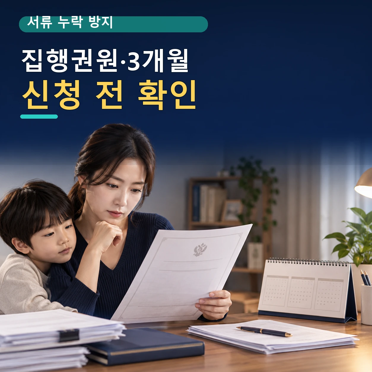 양육비 선지급 신청 전 집행권원과 직전 3개월 거래내역, 제출서류를 확인하는 모습