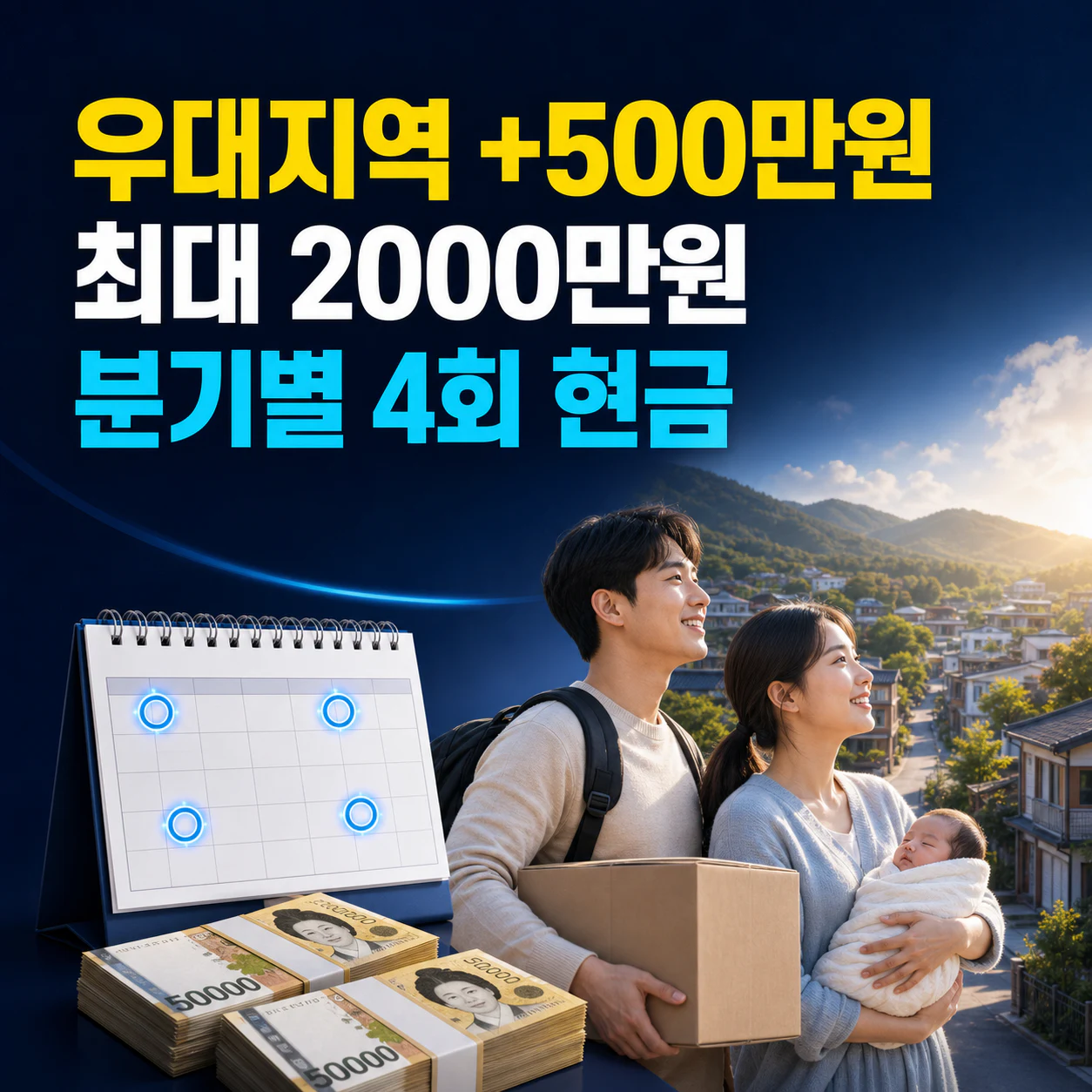 아이맞이지원금 우대지역 500만원 추가 최대 2000만원 분기별 4회 현금 카드뉴스