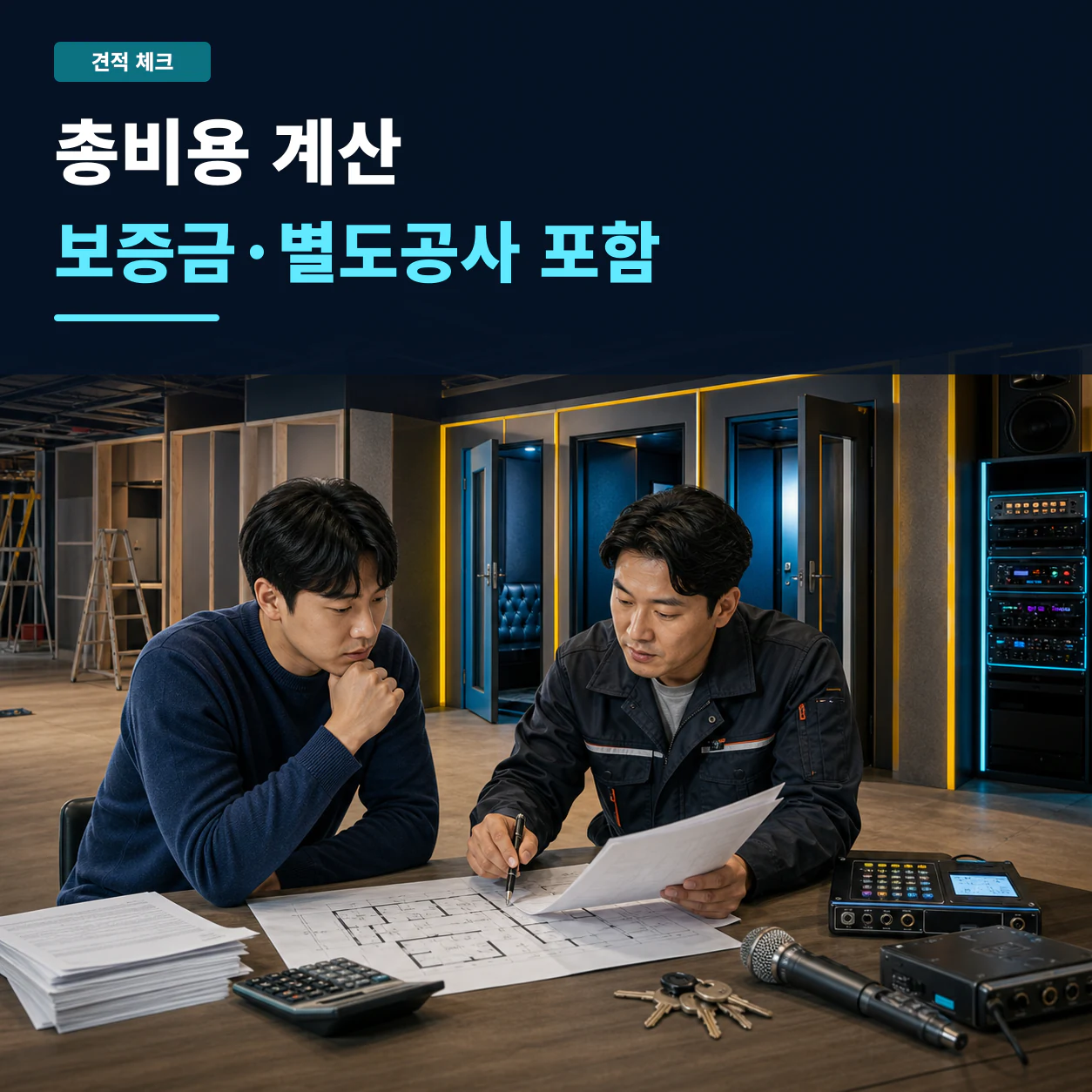 코인노래방 창업 비용에 임대보증금과 별도공사를 더하는 견적 계산 카드뉴스