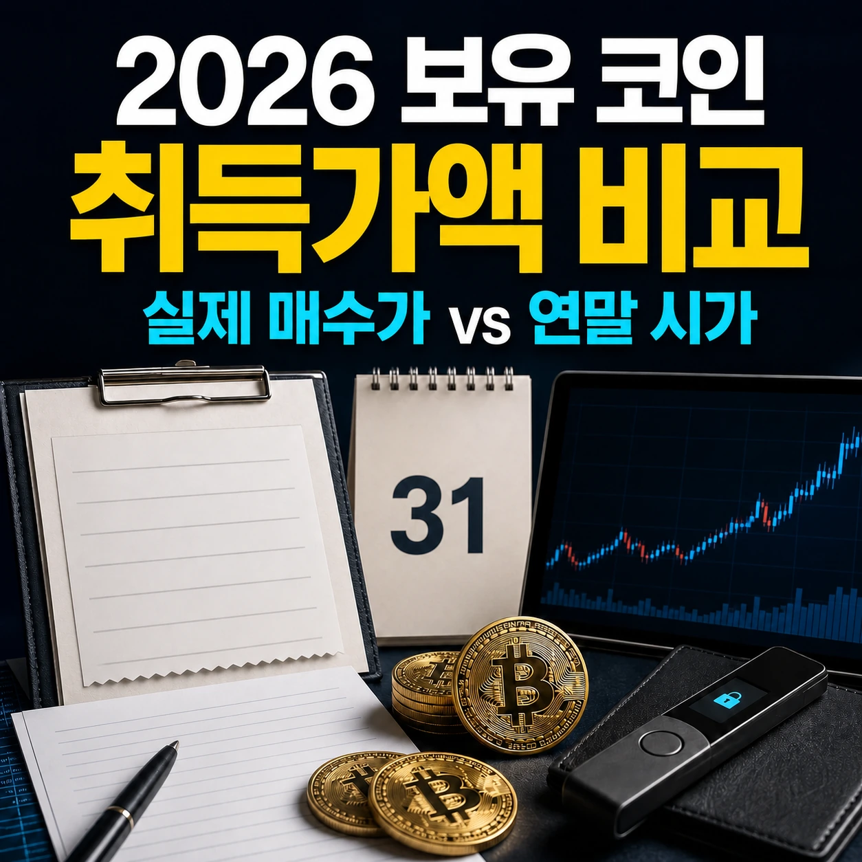 2026년 보유 코인 실제 매수가와 연말 시가 취득가액 비교 준비 카드뉴스