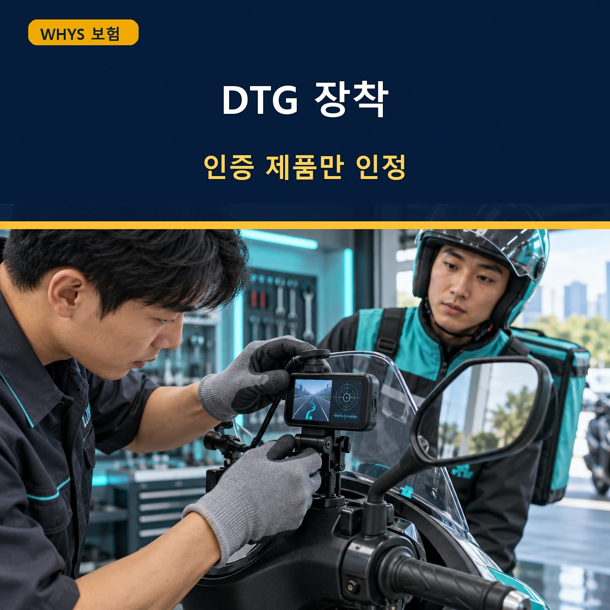 인증된 디지털 운행기록장치 DTG를 배달 이륜차에 설치하는 모습