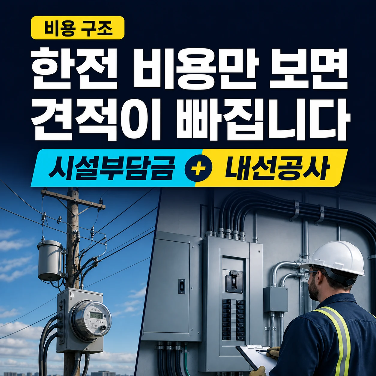전기증설 비용을 한전 시설부담금과 점포 내선공사로 나누는 카드뉴스