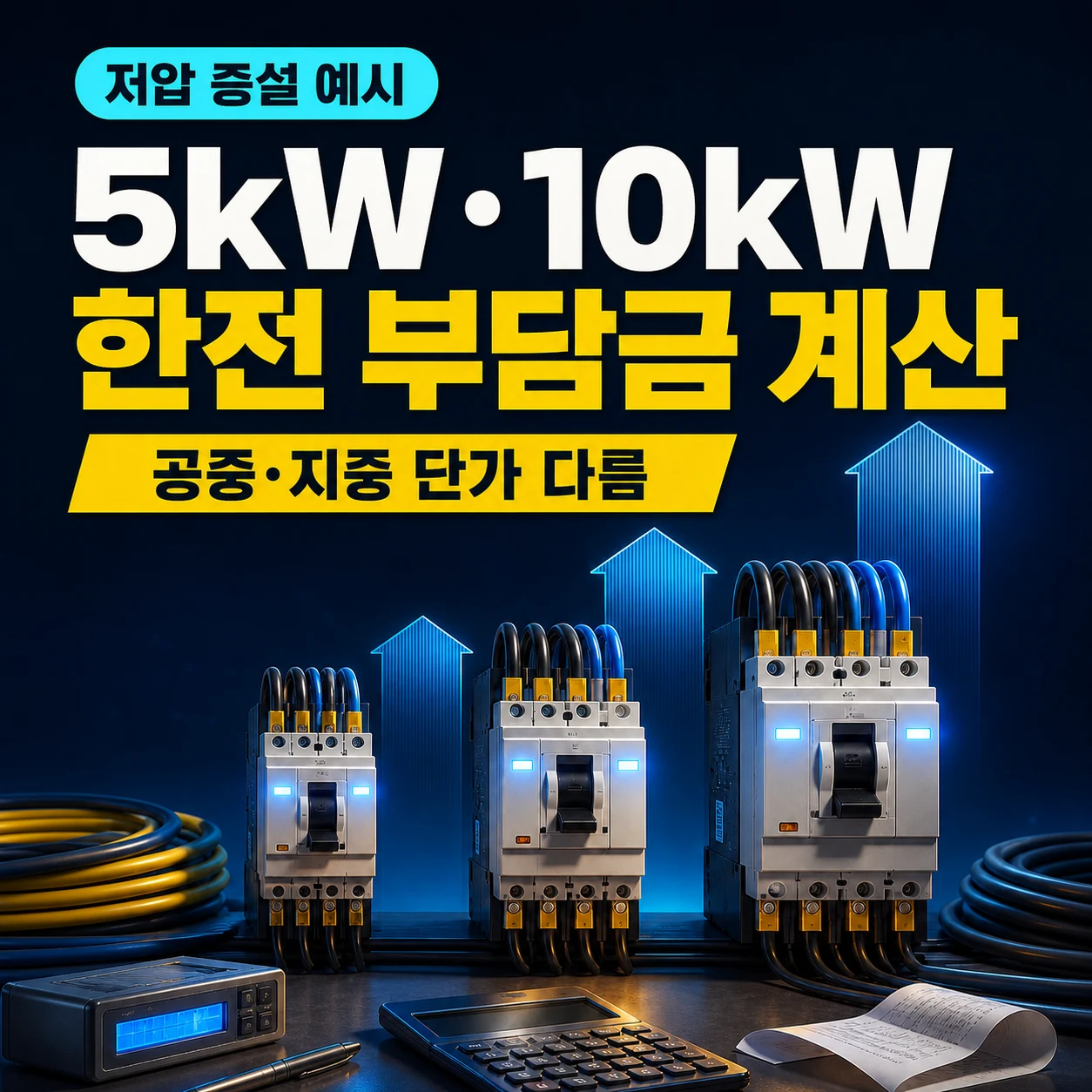 저압 전기증설 5kW 10kW 공중 지중 한전 시설부담금 계산 카드뉴스