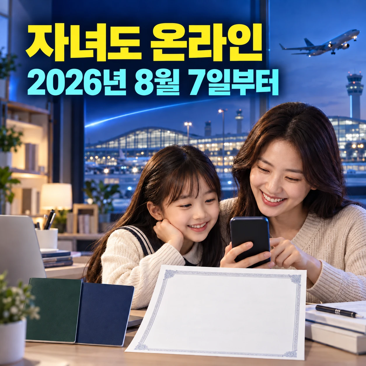 2026년 8월 7일부터 부모가 자녀 출입국사실증명서를 온라인 신청하는 카드뉴스