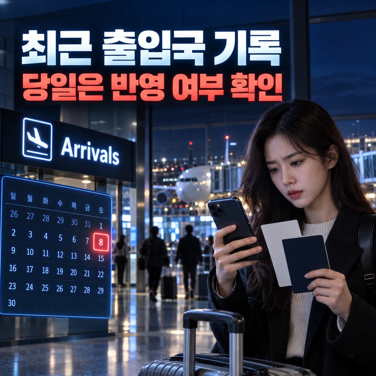 출입국사실증명서 최근 출국 입국 기록의 당일 반영 여부를 확인하는 카드뉴스