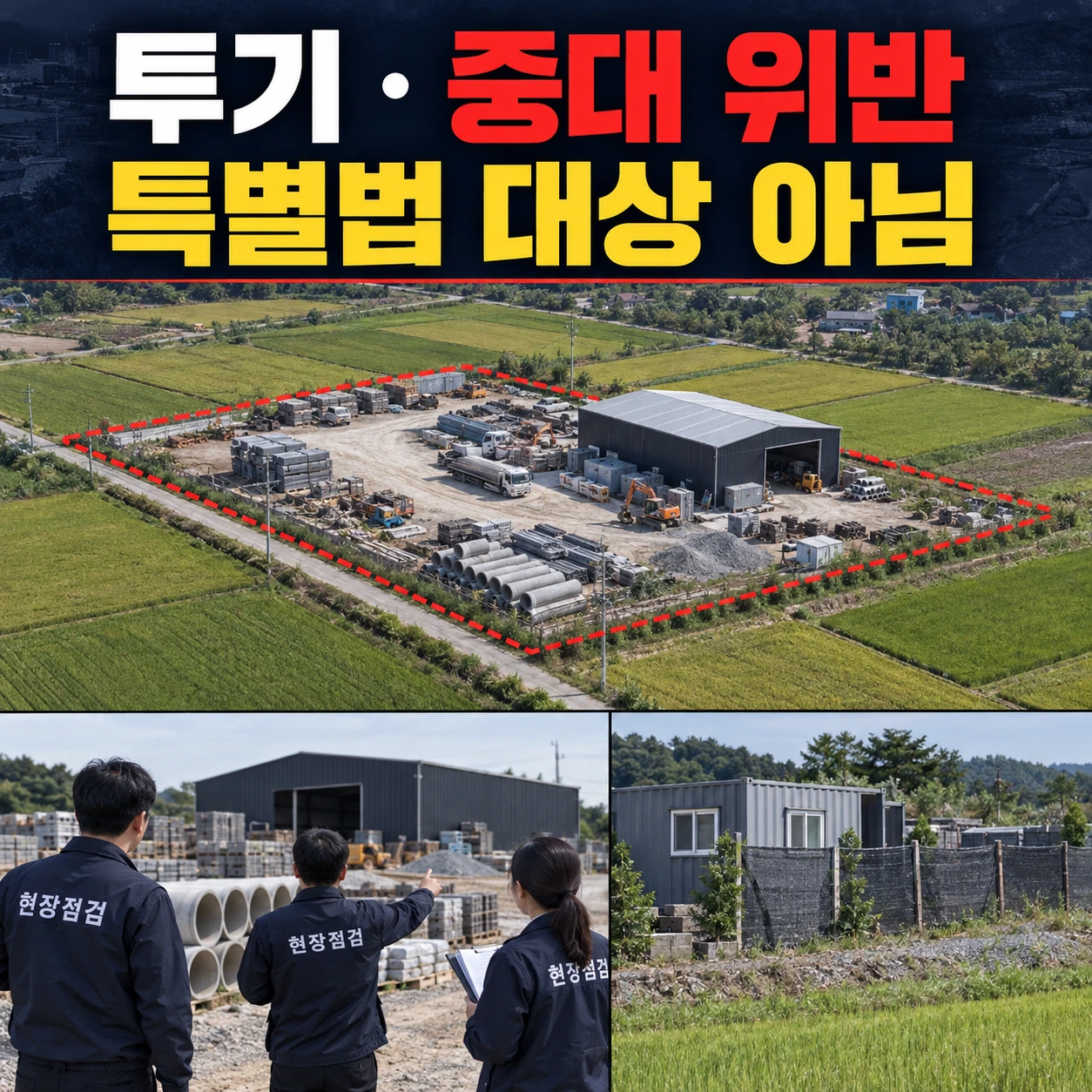 농업진흥지역 농지를 야적장 등으로 불법 이용해 특별법 대상에서 제외되는 중대한 위반 사례