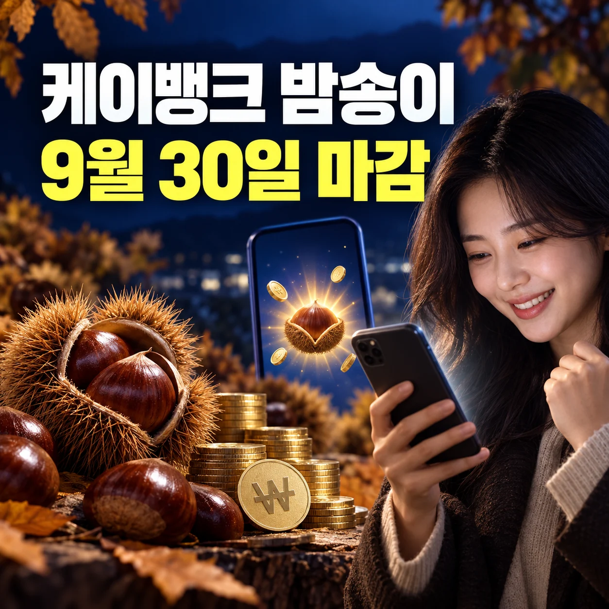 케이뱅크 밤송이 9월30일 마감, 알밤 까기 하루 10번 최대 5만원 참여 조건
