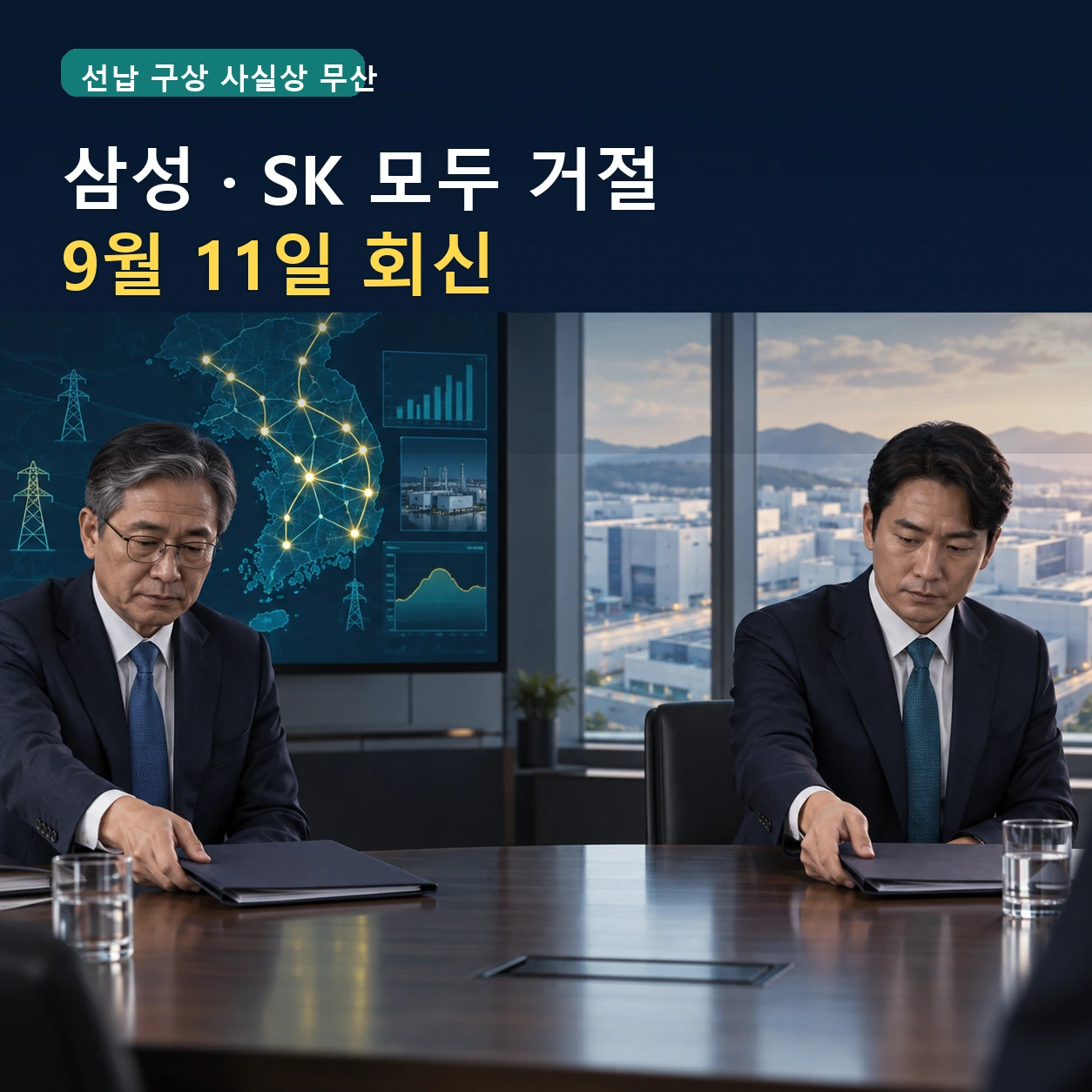 삼성전자와 SK하이닉스가 9월 11일까지 한국전력공사의 25조원 전기요금 선납 제안을 거절한 상황