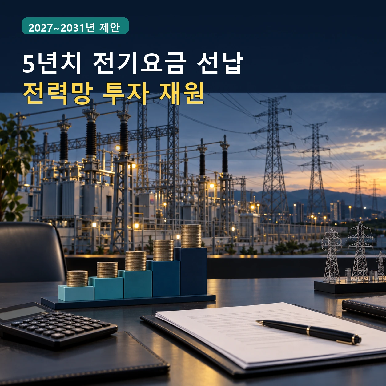 한국전력공사가 2027년부터 2031년까지 5년치 전기요금을 선납받아 전력망 투자 재원으로 쓰는 구조