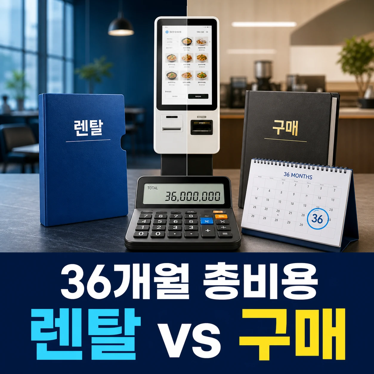 키오스크 렌탈 36개월 총비용과 구매 가격 비교 카드뉴스