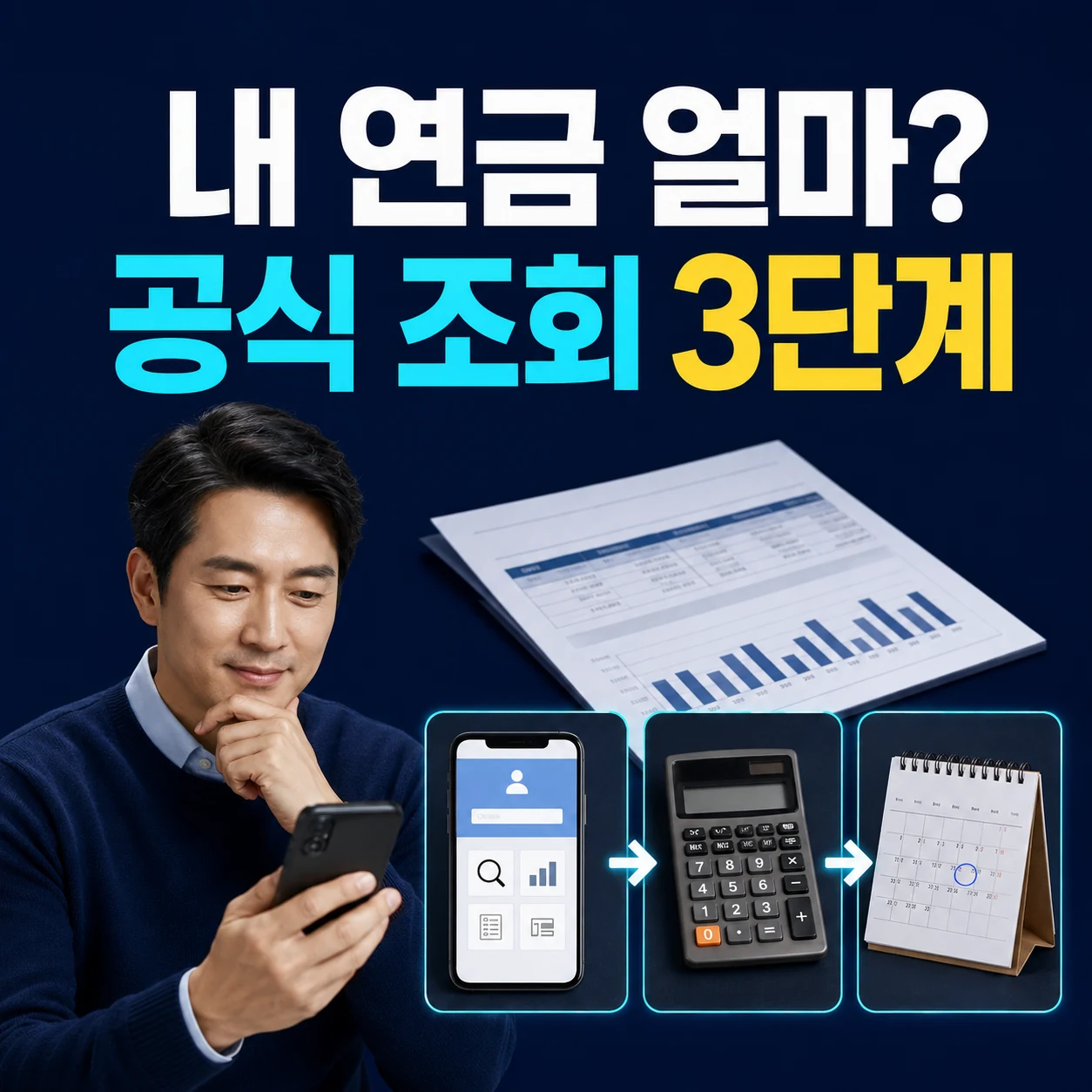 국민연금 예상수령액 공식 조회 3단계를 안내하는 카드뉴스