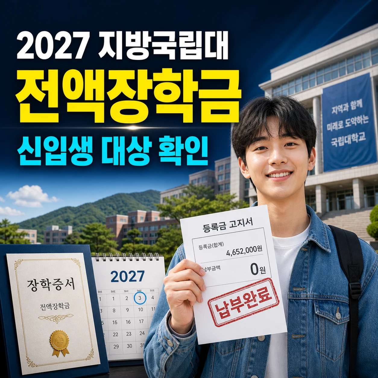 2027 지방국립대 전액장학금 대상 신청 조건, 30개교 신입생 국가장학금 등록금 무료 추진