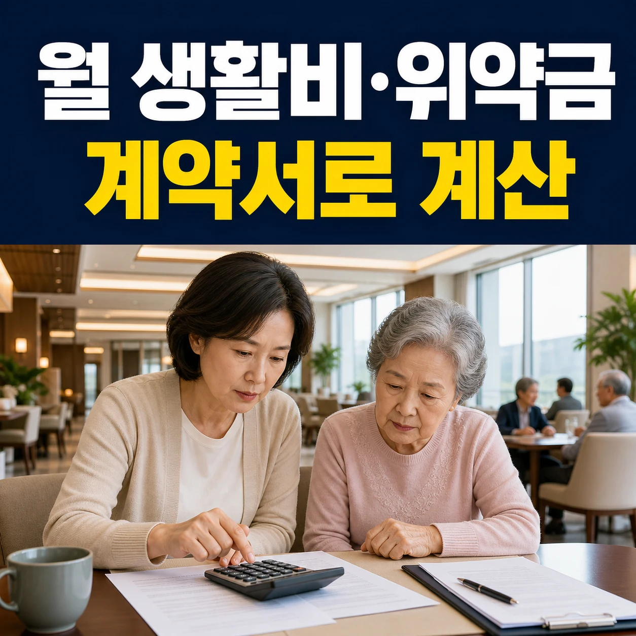 실버타운 월 생활비 의무식비 관리비 위약금을 계약서로 계산하는 카드뉴스