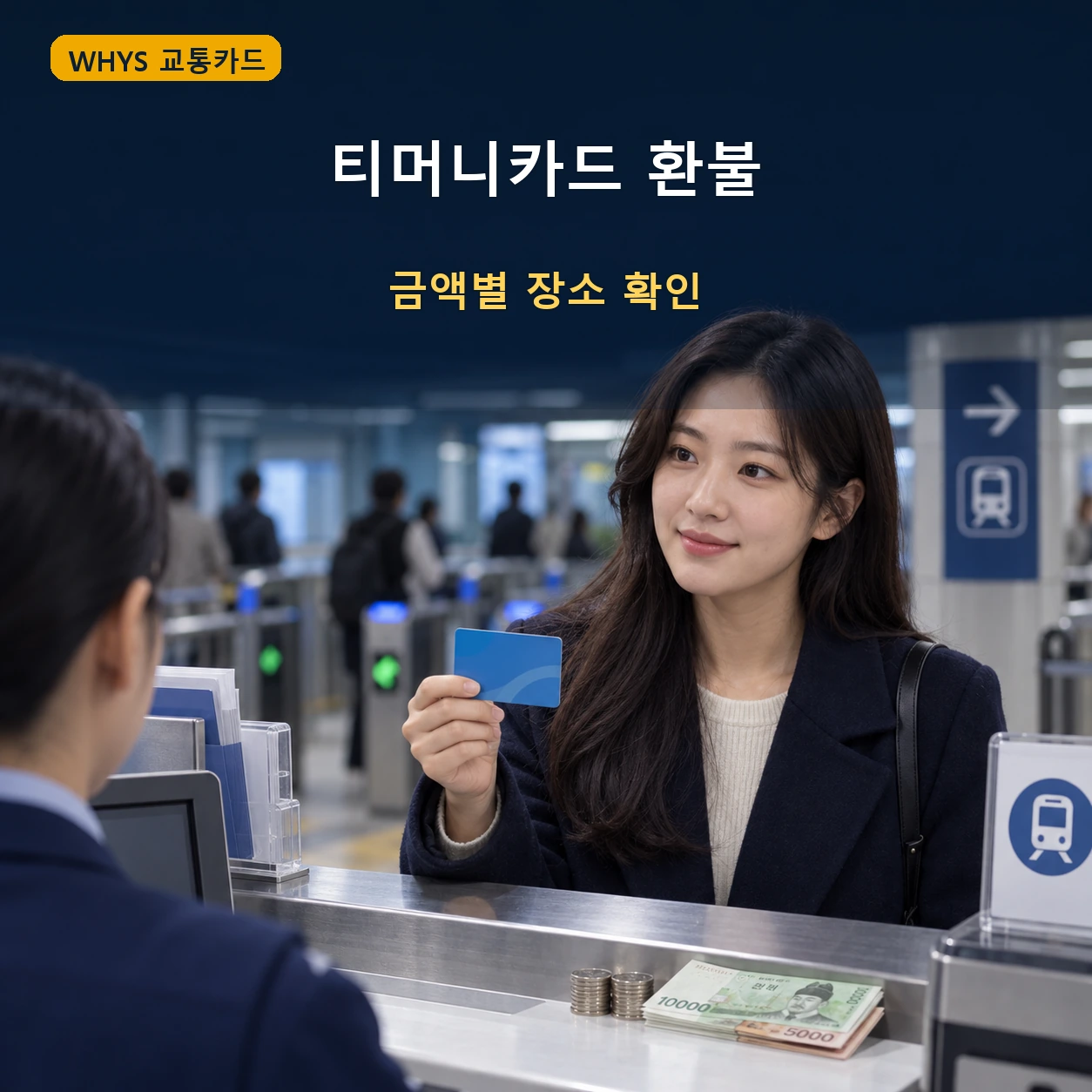 지하철역 환불 기능 ATM에서 티머니카드를 인식시키는 모습