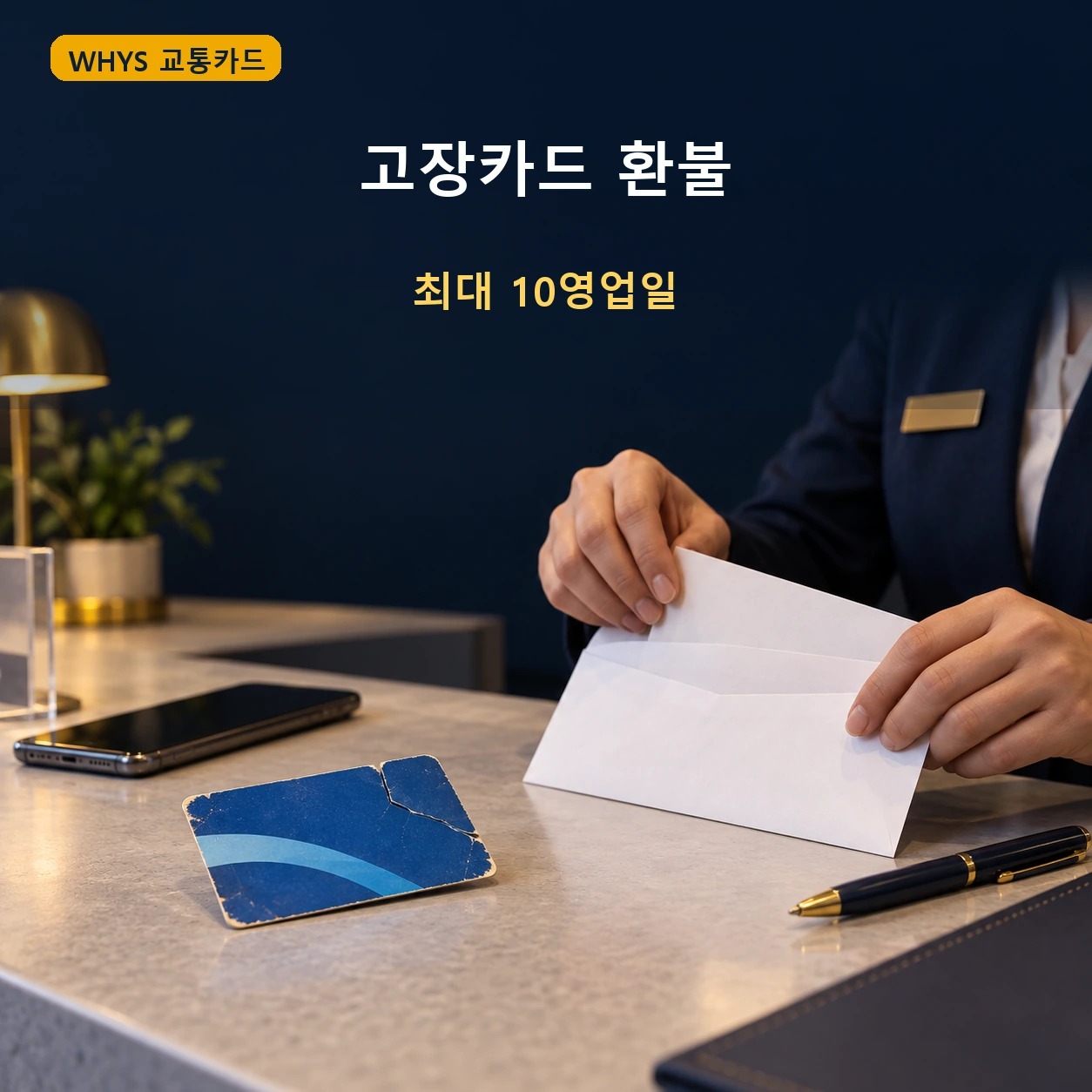 파손된 티머니카드와 고장카드 환불봉투를 준비하는 모습