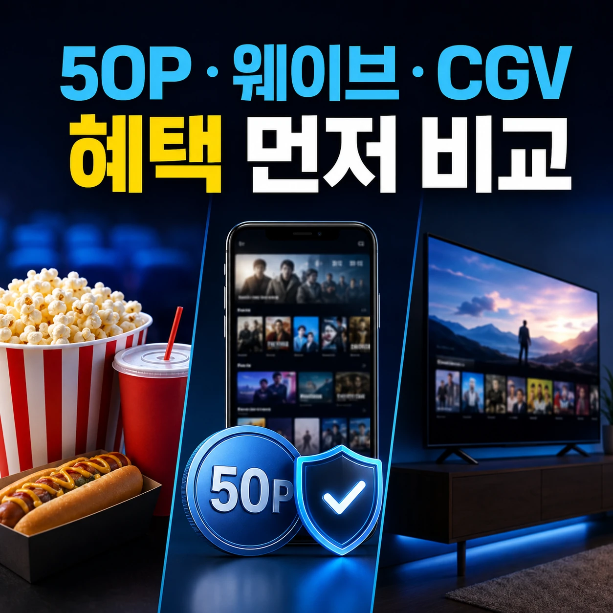 티빙 보상 50P 웨이브 CGV 혜택을 비교하는 카드뉴스