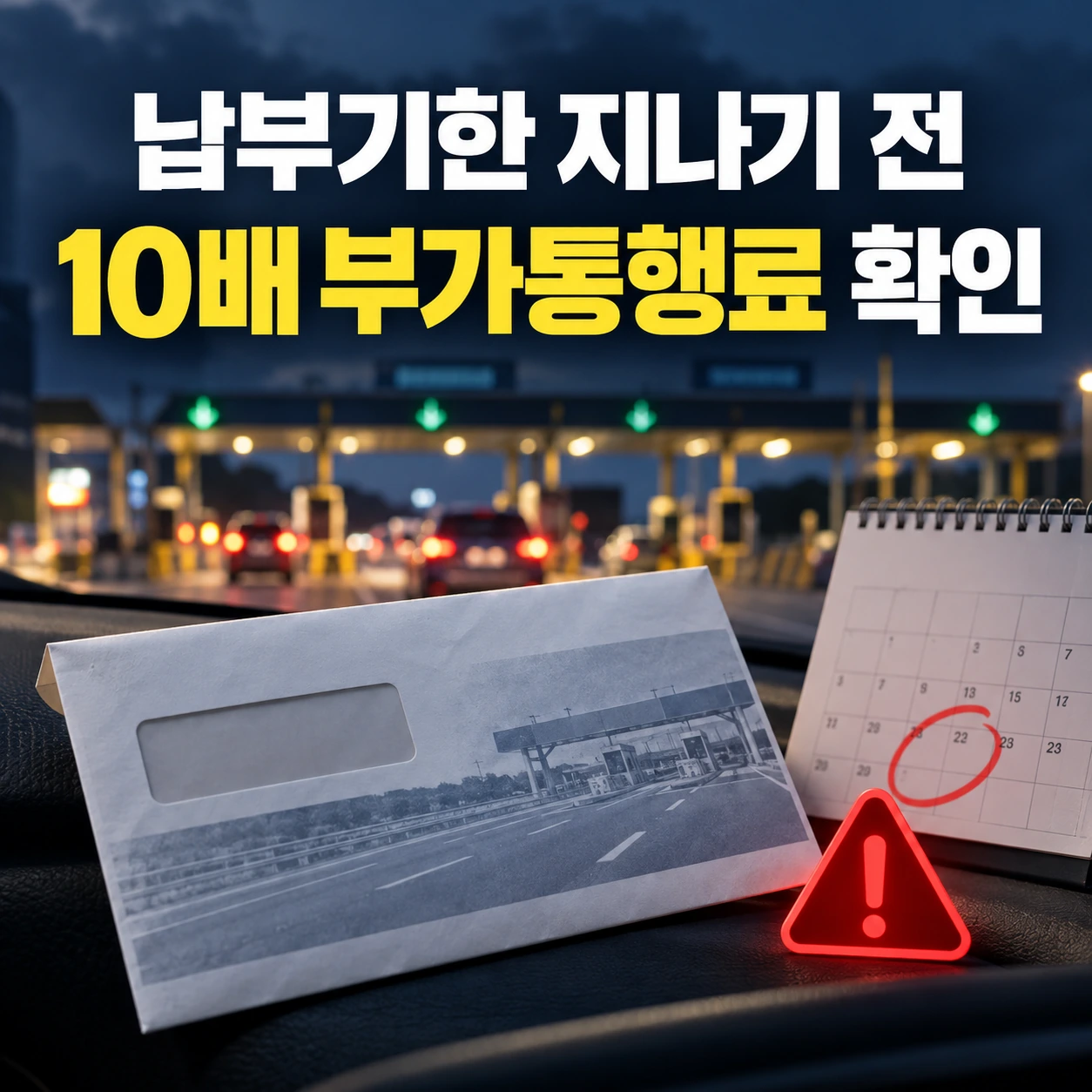 미납통행료 납부기한과 10배 부가통행료 적용 기준을 확인하는 카드뉴스