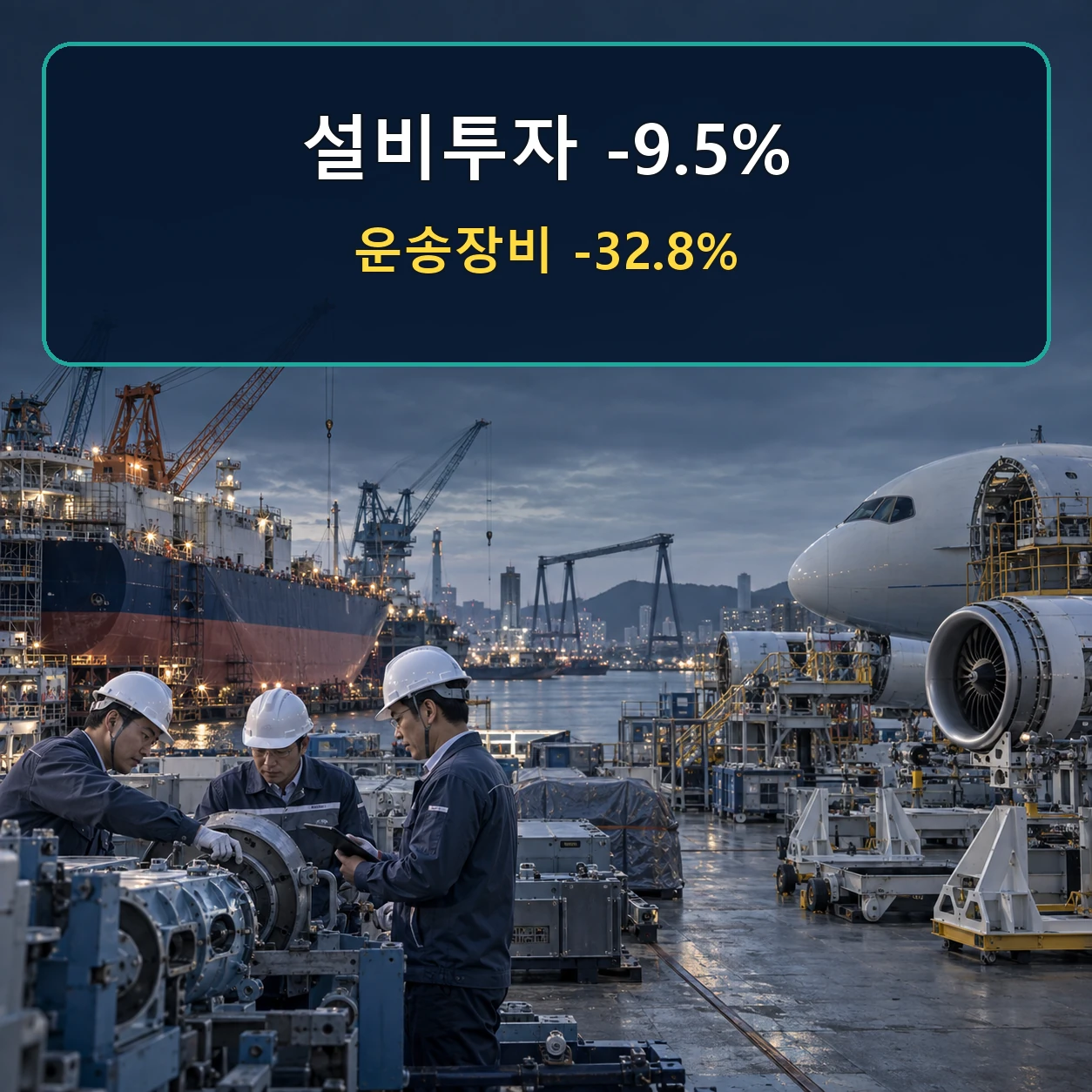 2026년 8월 설비투자 9.5% 감소와 운송장비 32.8% 감소를 표현한 이미지