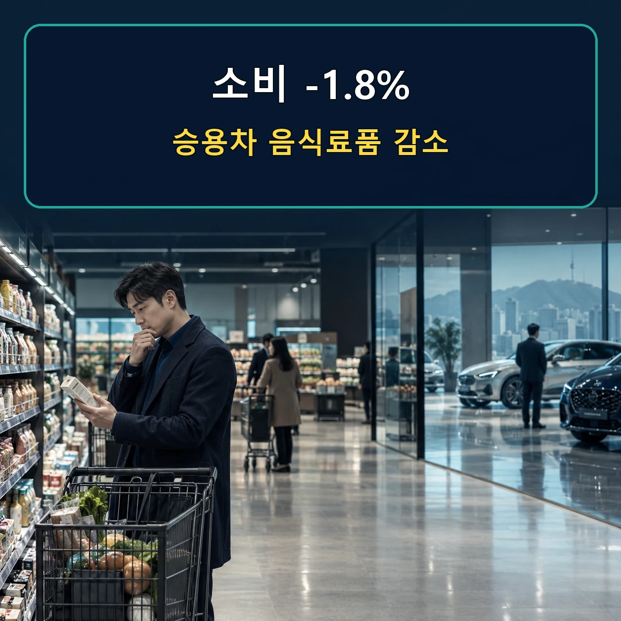 2026년 8월 소매판매 1.8% 감소와 승용차 음식료품 판매 감소를 표현한 이미지