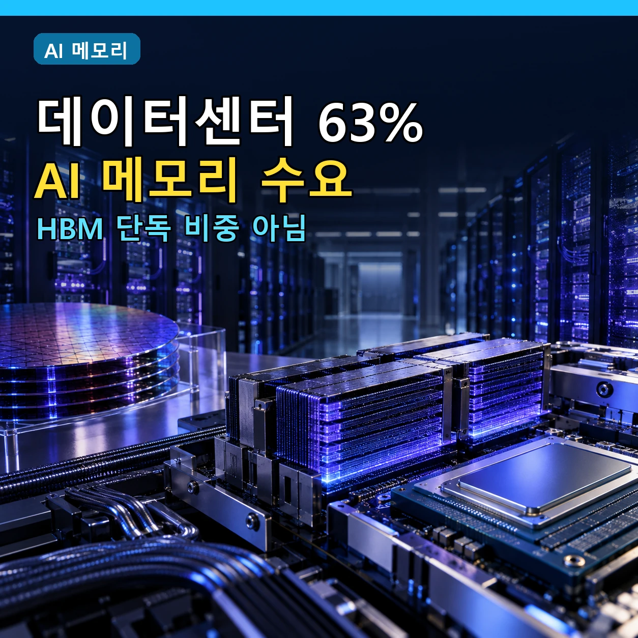 AI 데이터센터 서버와 고성능 메모리를 통해 마이크론 데이터센터 사업부 매출 비중을 표현한 이미지