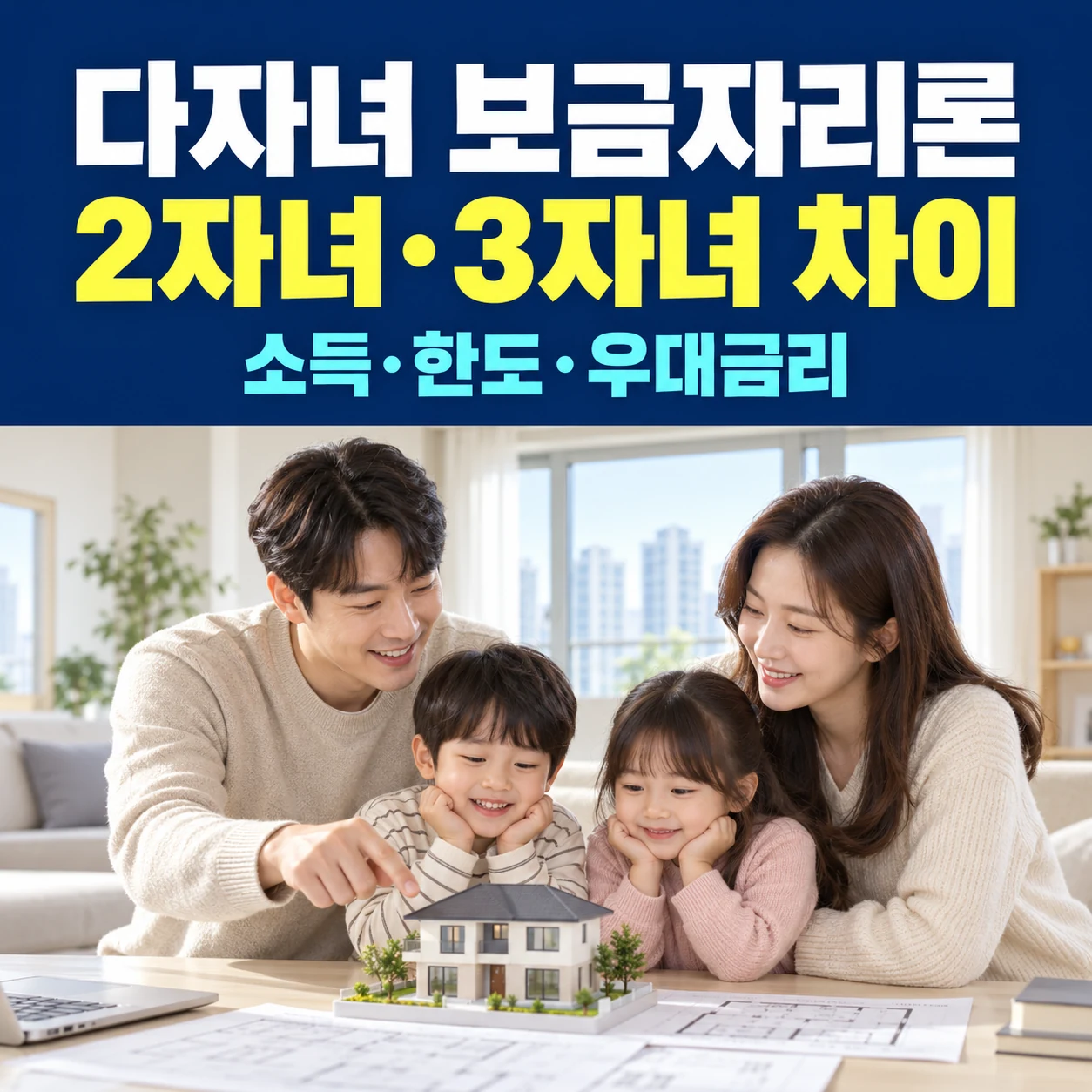 다자녀가구 보금자리론 조건 기준, 2자녀와 3자녀 우대 금리 한도 비교