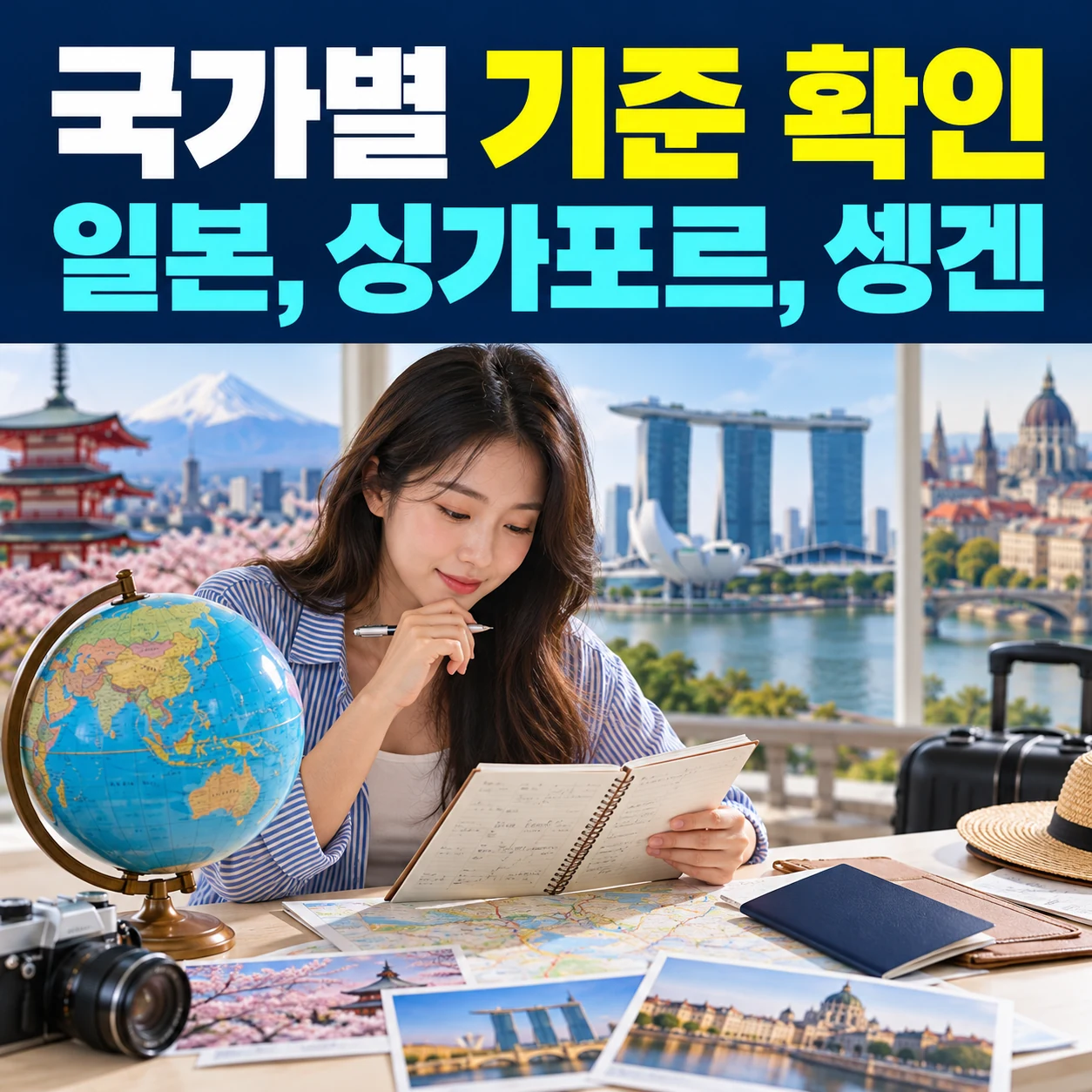 여행 일정과 국가별 여권 유효기간 기준을 비교하는 설명 이미지