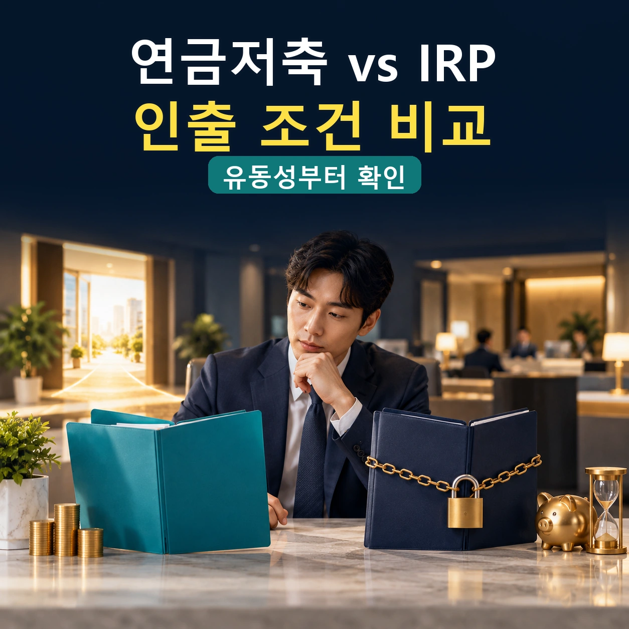 유연한 연금저축과 중도인출이 제한된 IRP를 비교하는 금융 상담 장면